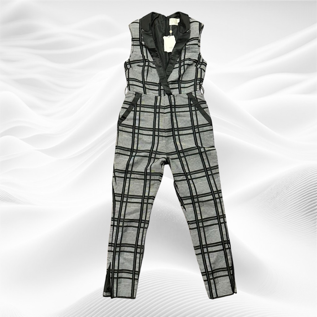 Misha Collection Size 6 Autumn Pantsuit In Black White Houndstooth Plaid *Flaw